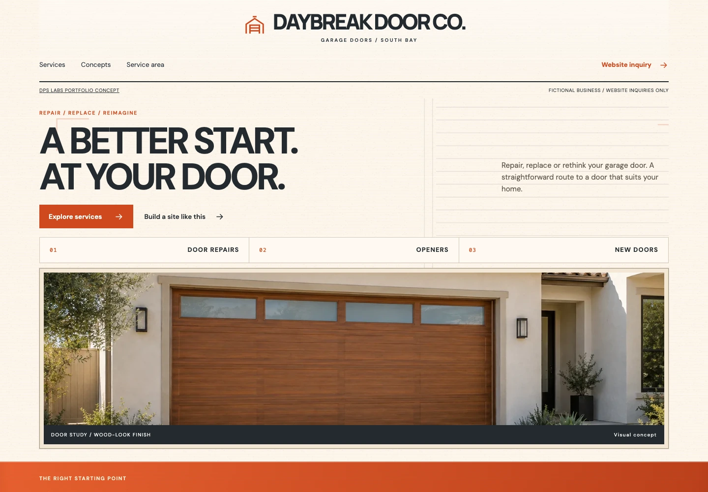 Daybreak Door Co. garage door services website design preview