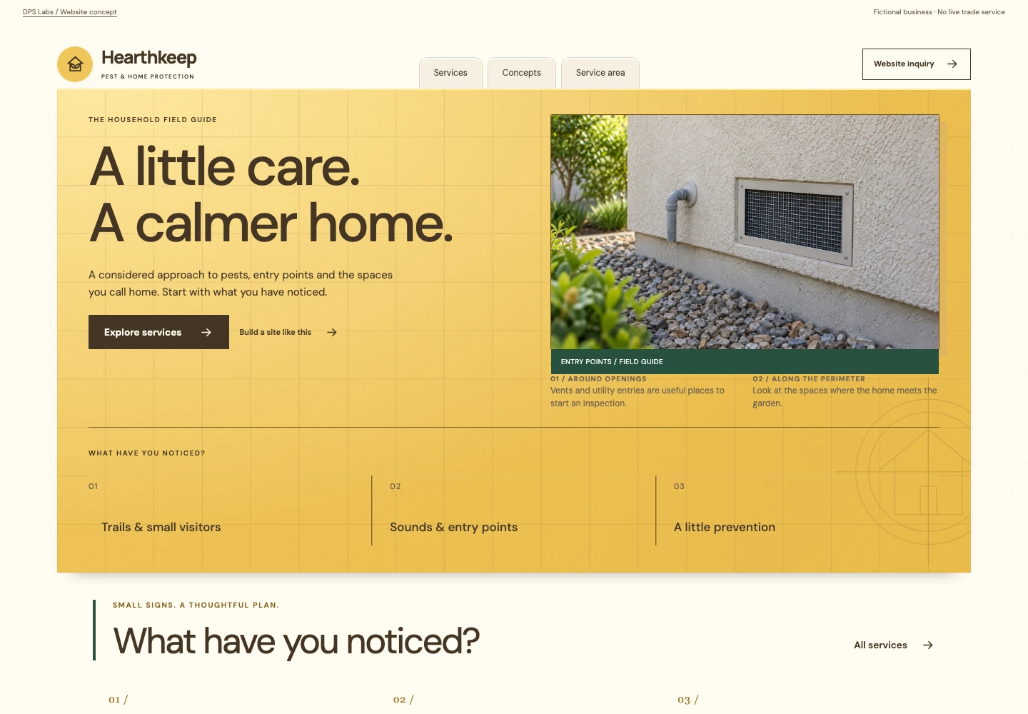 Hearthkeep pest control website design preview