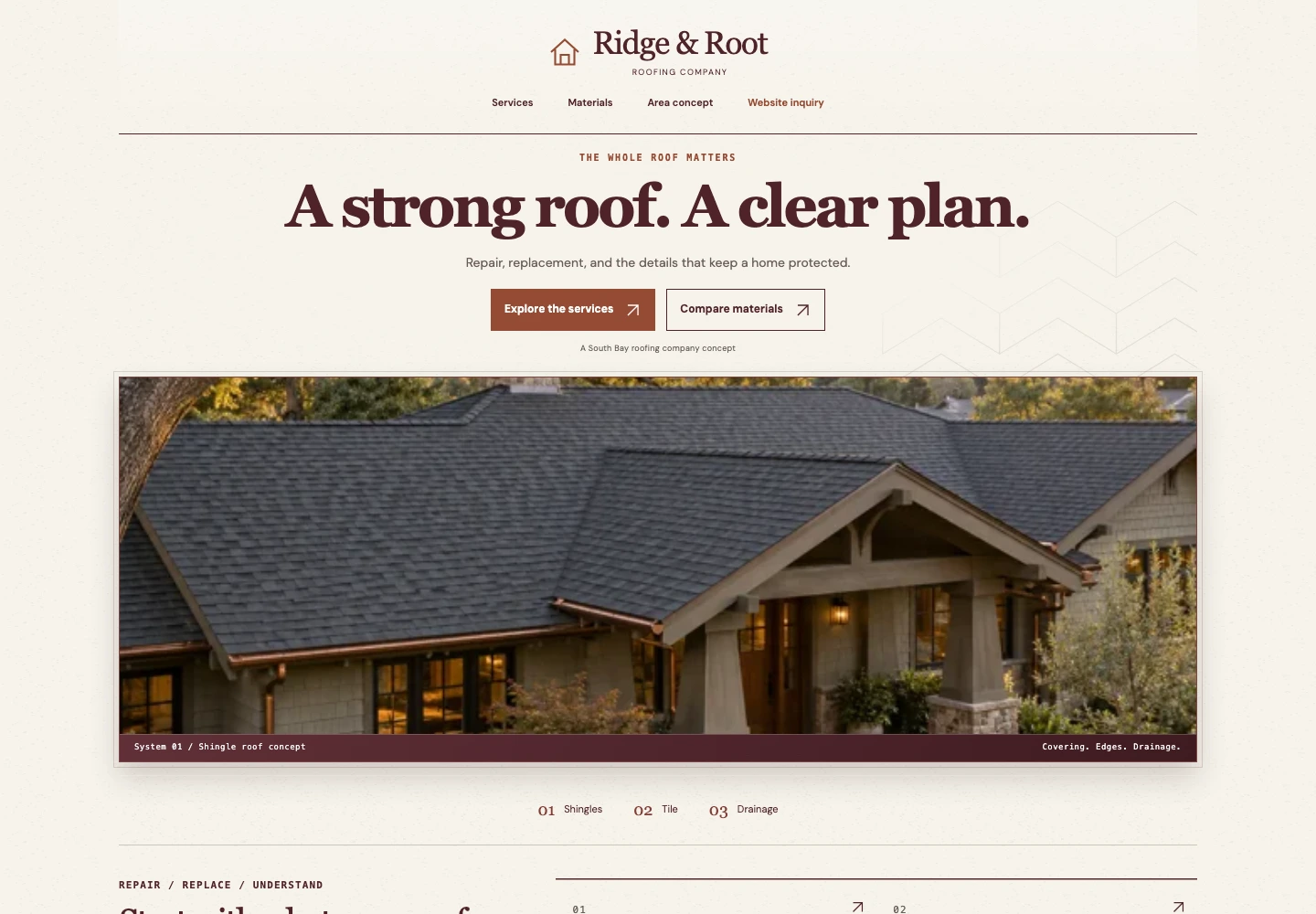 Ridge & Root roofing website design preview